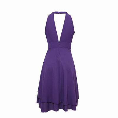 Elegant Summer Halter Midi Dress | Sleeveless - High Waist - Layered Chiffon Design