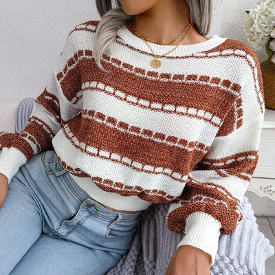 Tessa Korte Trui voor Dames | Geometrisch Breipatroon en Modieuze Cropped Pasvorm