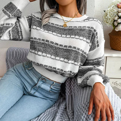 Tessa Korte Trui voor Dames | Geometrisch Breipatroon en Modieuze Cropped Pasvorm