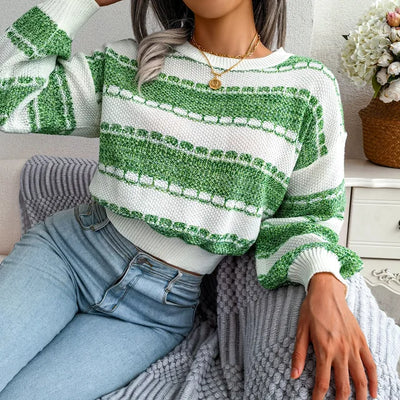 Tessa Korte Trui voor Dames | Geometrisch Breipatroon en Modieuze Cropped Pasvorm
