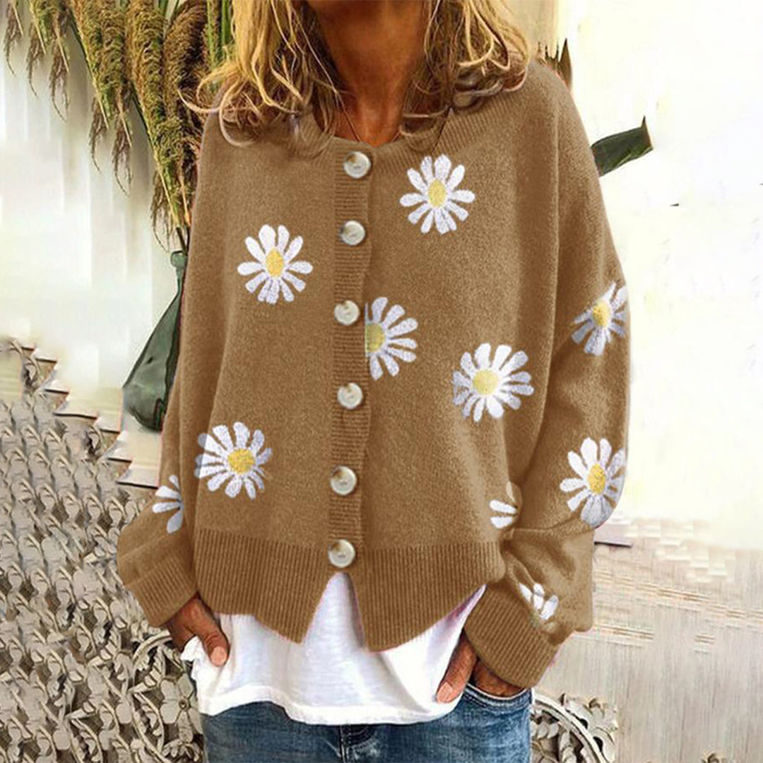 Livia | Dames Gebreide Cardigan | Bloemmotief | Zachte Katoenmix