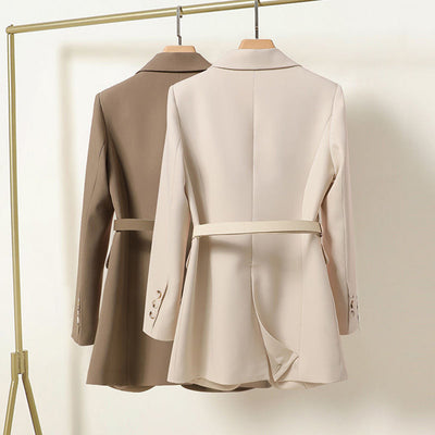 Women's Long Blazer with Belt | Elegant Blazer Coat for Business and Casual
