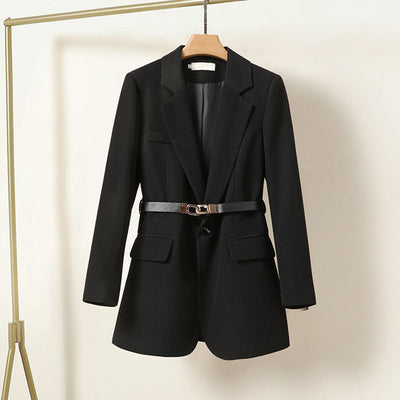 Women's Long Blazer with Belt | Elegant Blazer Coat for Business and Casual