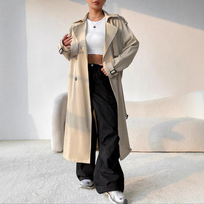 Stijlvolle Lange Trenchcoat voor Dames – Tijdloos, Elegant en Comfortabel