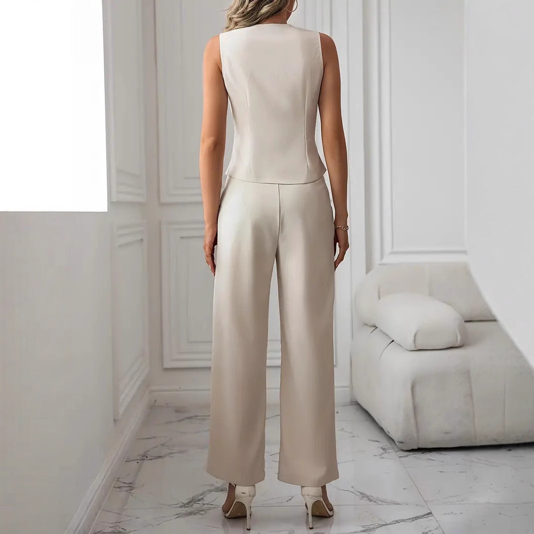 Isla | Beige Sleeveless Blazer Jumpsuit – Stylish Two Piece Set for Women