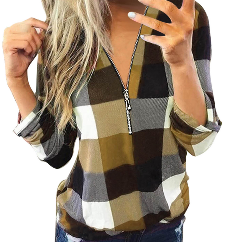 ISLA – Luxurious Women's Top with Timeless Check Pattern