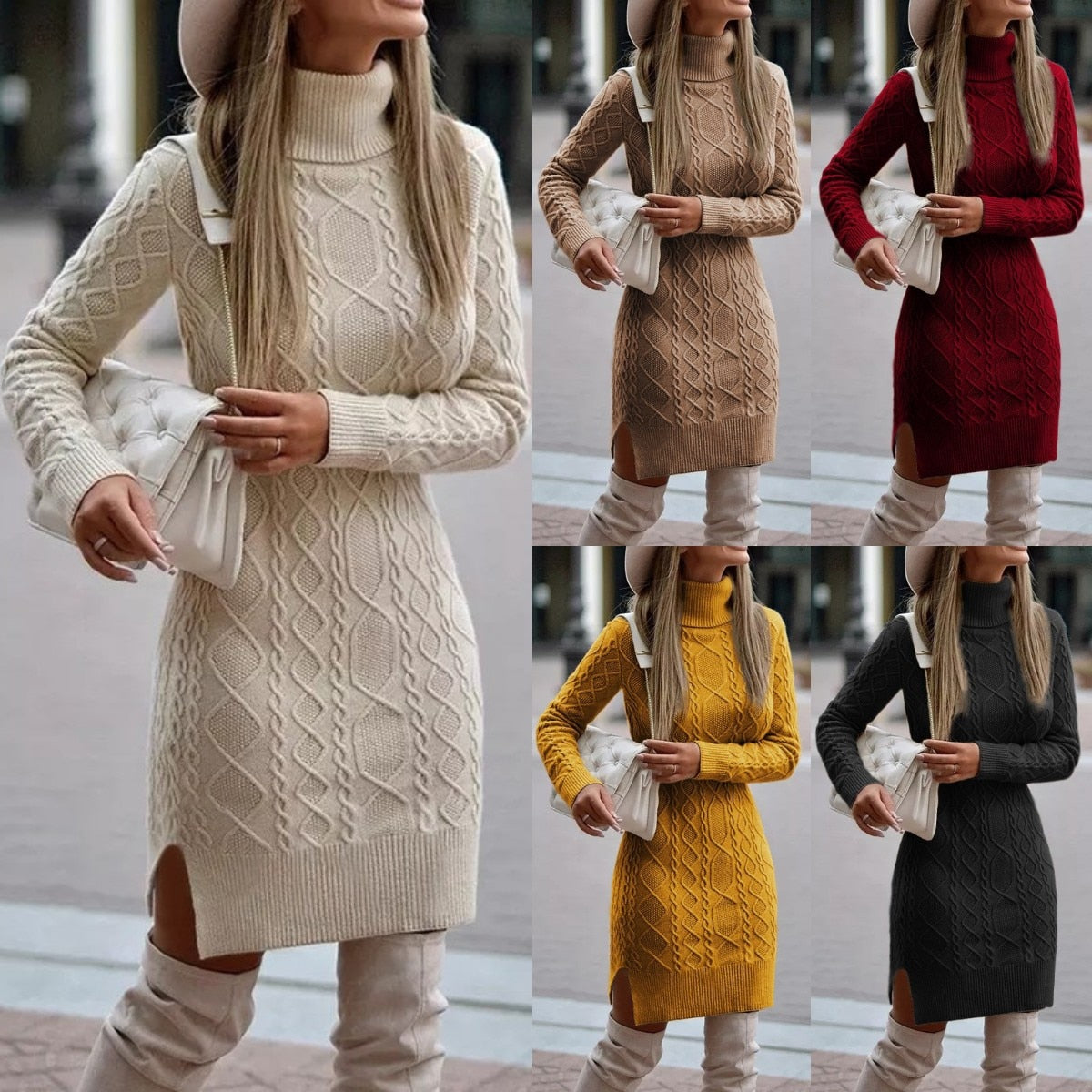 MAELLE – Robe en maille à col roulé et manches longues