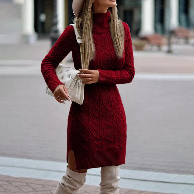 MAELLE – Gebreide Coltrui Jurk met Lange Mouwen