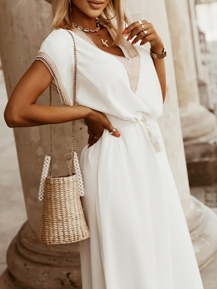Lina Dress | Hoge Taille Zomer Midi Jurk | Hollow Out Party Jurk