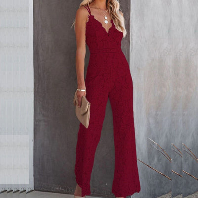 Stijlvolle Mouwloze Dames Jumpsuit met Kantdetails