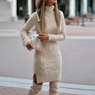 MAELLE – Gebreide Coltrui Jurk met Lange Mouwen