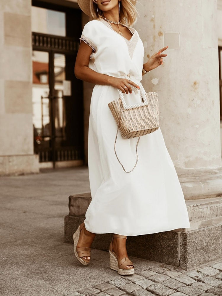 Lina Dress | Hoge Taille Zomer Midi Jurk | Hollow Out Party Jurk