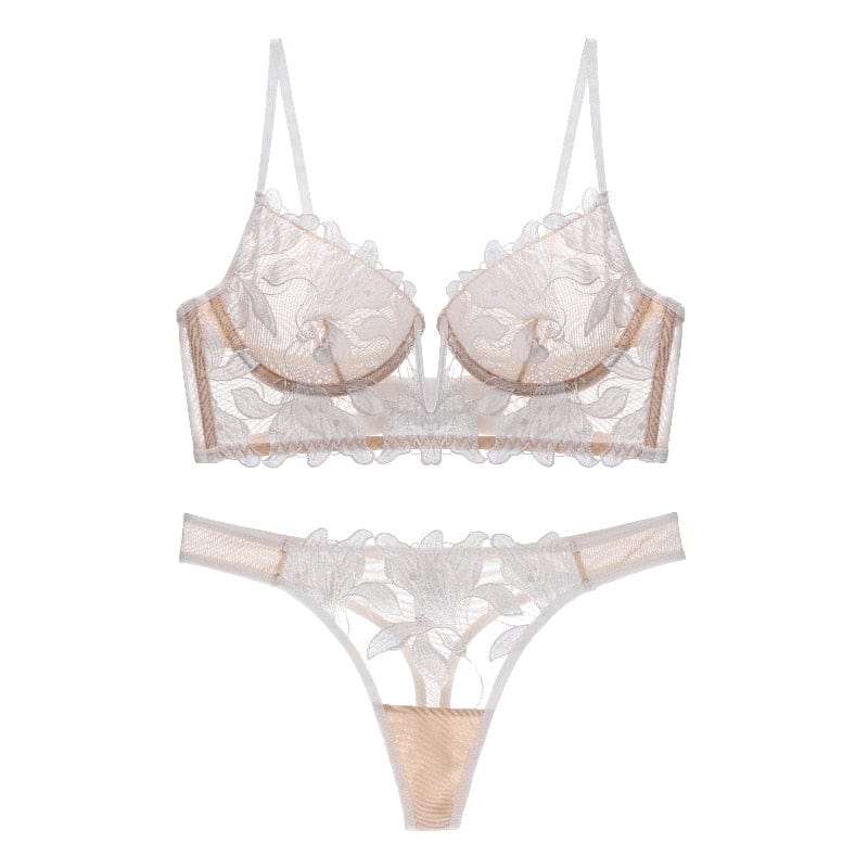 Sexy Franse Kant Lingerie Set – Push-Up BH met Diep V-decolleté voor Dames