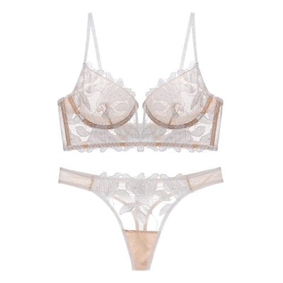 Sexy Franse Kant Lingerie Set – Push-Up BH met Diep V-decolleté voor Dames