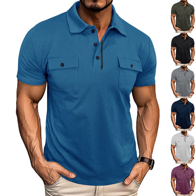 Polo à manches courtes pour homme - Fermeture boutonnée, col à revers et poche poitrine