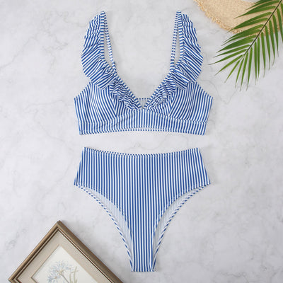LIORA | Ruffle Bikini – Elegant Ribbed Fabric and High-Cut Design 