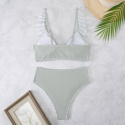 LIORA | Ruffle Bikini – Elegant Ribbed Fabric and High-Cut Design 
