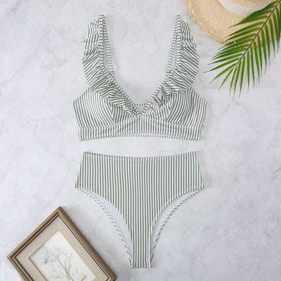 LIORA | Ruffle Bikini – Elegant Ribbed Fabric and High-Cut Design 