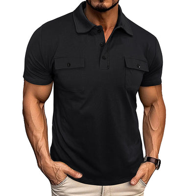 Polo à manches courtes pour homme - Fermeture boutonnée, col à revers et poche poitrine