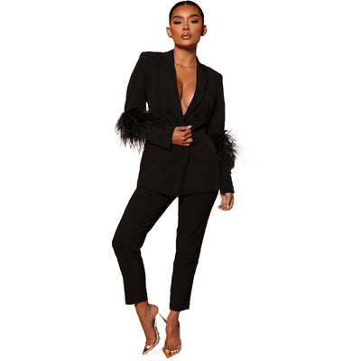 ELARA | Luxury Blazer Set with Feathers – Elegant and Stylish
