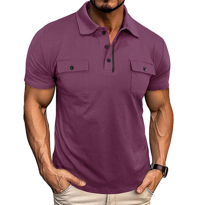 Polo à manches courtes pour homme - Fermeture boutonnée, col à revers et poche poitrine