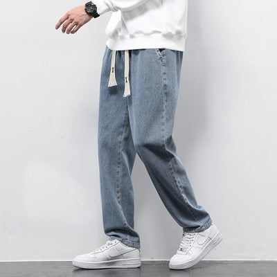 Men's Summer Loose Wide Leg Jeans - Elasticated Drawstring Waist