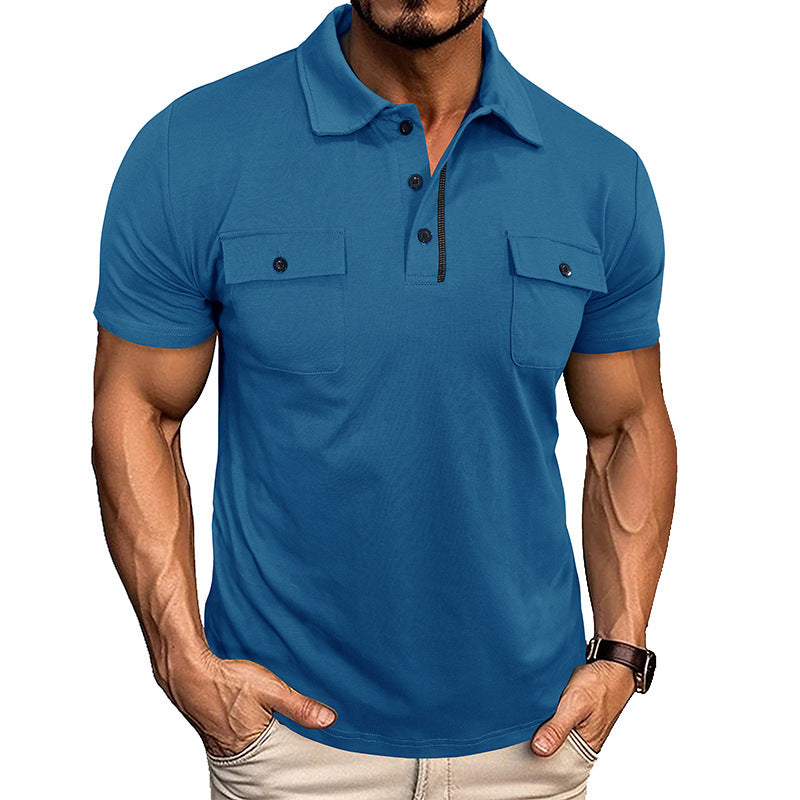 Polo à manches courtes pour homme - Fermeture boutonnée, col à revers et poche poitrine