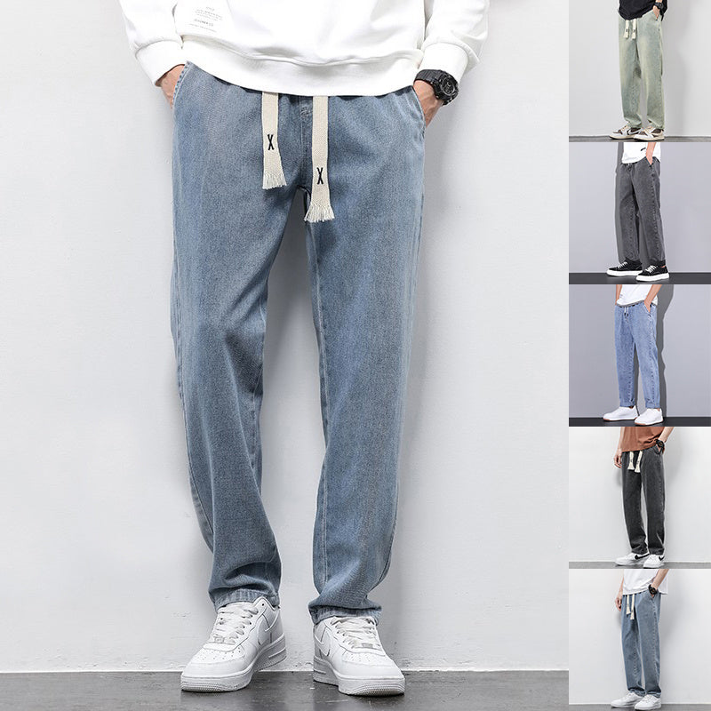 Men's Summer Loose Wide Leg Jeans - Elasticated Drawstring Waist