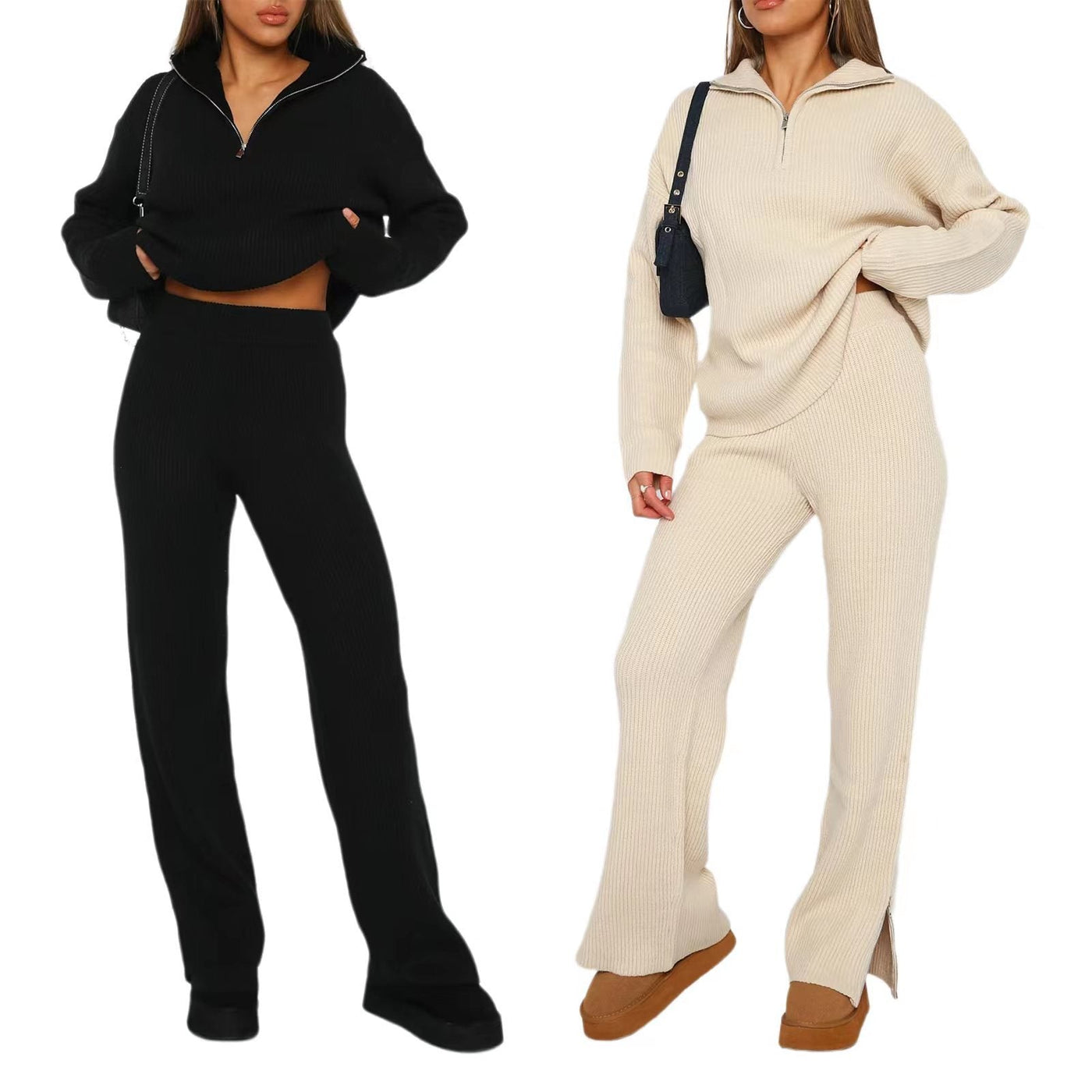 ELISA | Tendance et confortable – Ensemble tricoté luxueux pour femme avec pantalon évasé