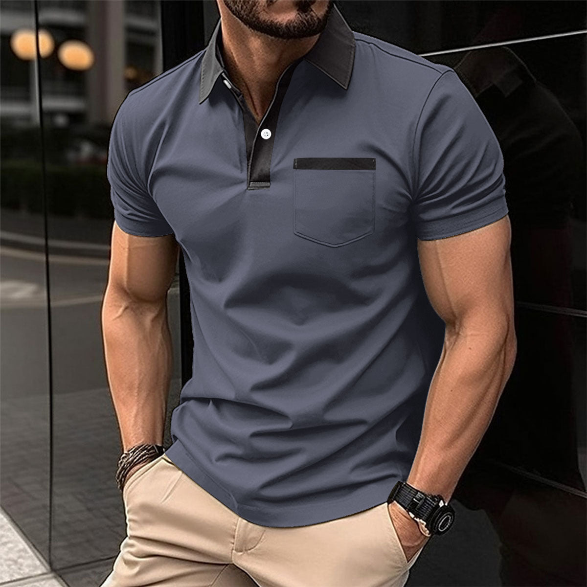 Revers Mode Slim Fit T-shirt voor Heren – Stijlvol en Comfortabel