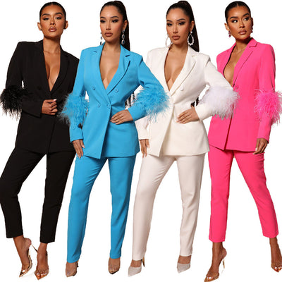 ELARA | Luxury Blazer Set with Feathers – Elegant and Stylish