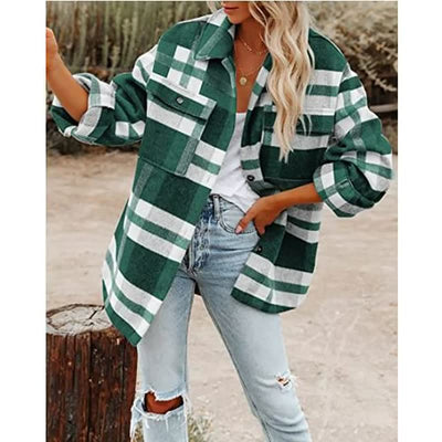 Dames Geruite Flanellen Blouse van Wol – Trendblouse met Knoopjes