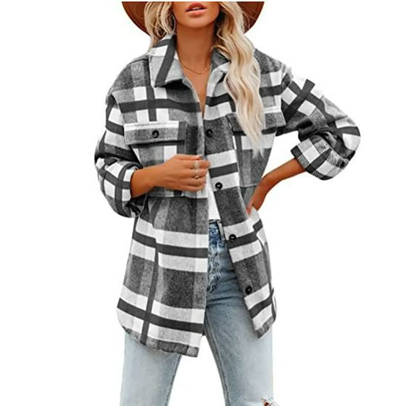 Dames Geruite Flanellen Blouse van Wol – Trendblouse met Knoopjes