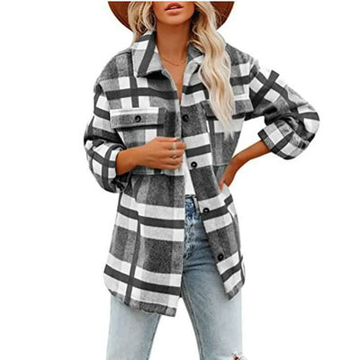 Dames Geruite Flanellen Blouse van Wol – Trendblouse met Knoopjes