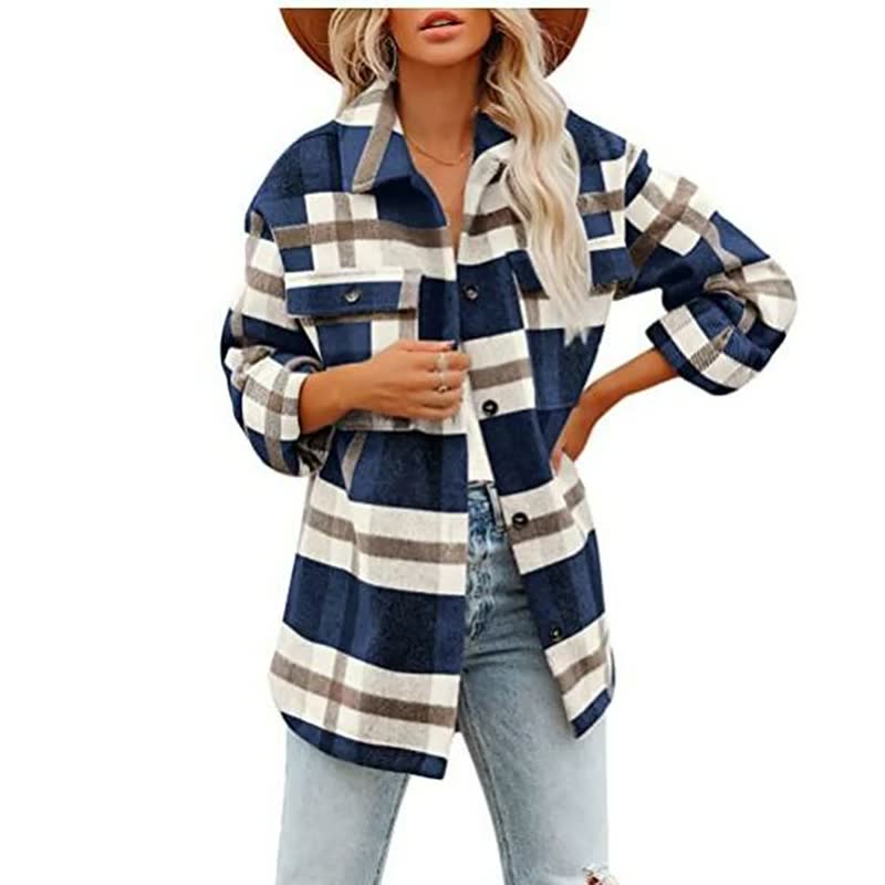 Dames Geruite Flanellen Blouse van Wol – Trendblouse met Knoopjes