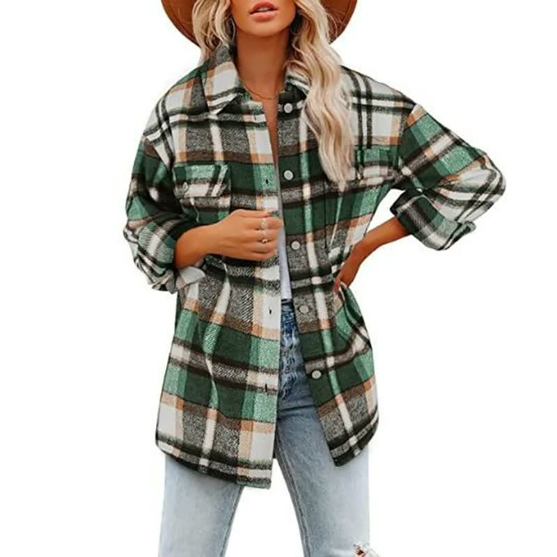Dames Geruite Flanellen Blouse van Wol – Trendblouse met Knoopjes