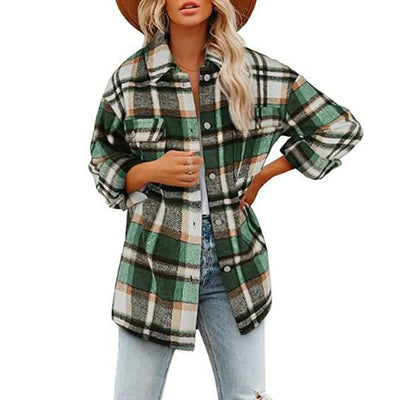 Dames Geruite Flanellen Blouse van Wol – Trendblouse met Knoopjes