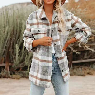 Dames Geruite Flanellen Blouse van Wol – Trendblouse met Knoopjes