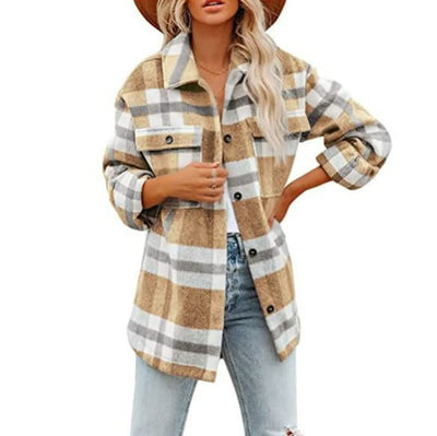 Dames Geruite Flanellen Blouse van Wol – Trendblouse met Knoopjes