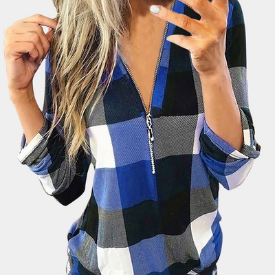 ISLA – Luxurious Women's Top with Timeless Check Pattern